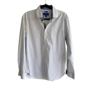 Egara Stretch Slim Fit Dress Shirt Large Neck 16.5" White with Blue Drop Pattern